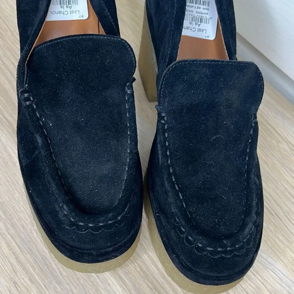 Marc Fisher Lina Platform Loafer Black Suede Leather Size 9M